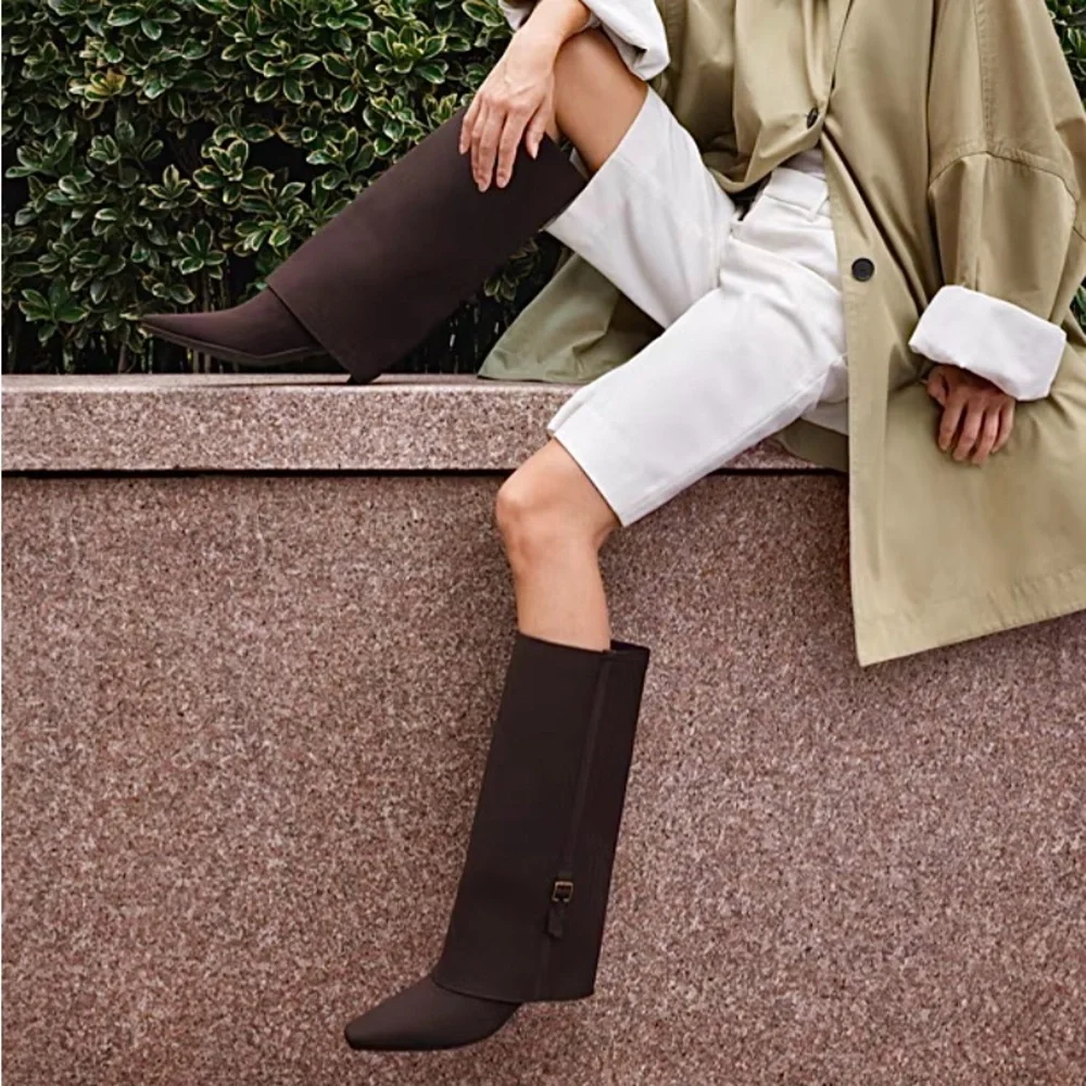 Vivaia New Rita Knee High Mid Heel Boots Ankle Boots 2 in 1 Chocolate Brown NIB